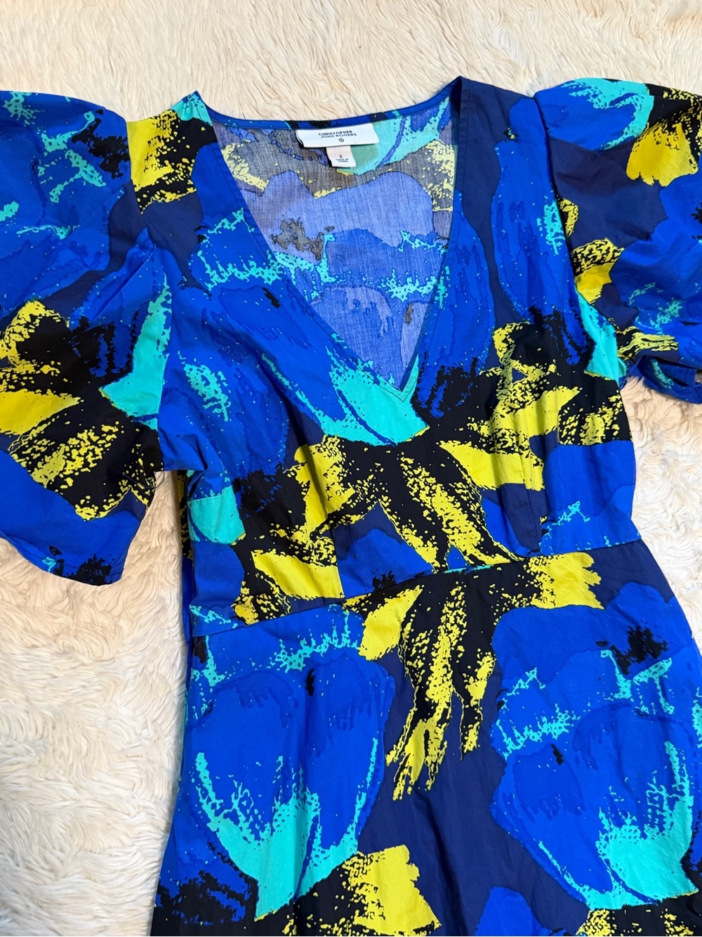 Christopher John Rogers x Target Floral Tiered Puff Sleeve Dress in Blue - 2 - Picture 3 of 4